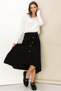 Black Modern Moves Button-Front High-Low Midi Skirt