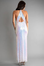 White Multi Color Sequin Halter Neck Deep V-Neck Keyhole