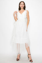White Sleeveless Rhythmic Appliqued Tulle Midi Dress