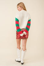 Ivory Merry Letter Stripe Trim Oversize Sweater