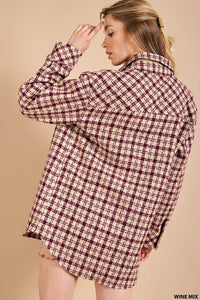 Wine Mix Plaid Shirt Button Down Jacket