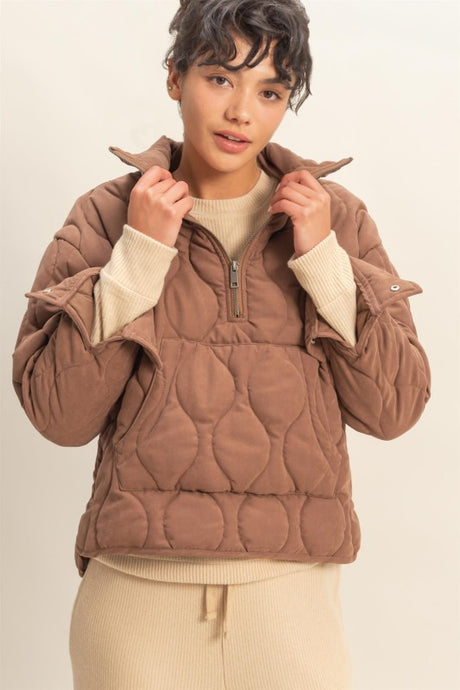 Chestnut Quilted Half Zip High Neck Pullover