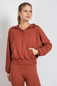 Dk Terracotta Plus Size Butter Quarter Zip Hoodie With Kangaroo