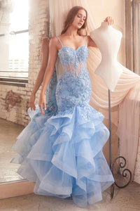 Lt Blue Lace Applique Mermaid Dress