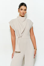 Cream High Neck Draped Waist Cap Sleeve Jumpsuit