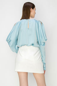 Mist Draped Cold Shoulder Long Sleeves Blouse Top