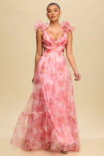 Pink Fluer Ruffle Tiered Gown