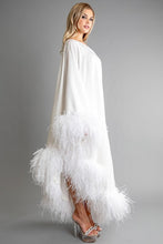 White Sheer Fabric With Feather Long Dress