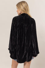Black Oversized Velvet Button-Up Shirt Jacket