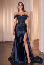Navy Off The Shoulder A-Line Ball Gown