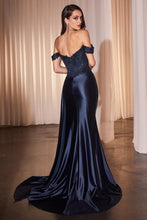 Navy Off The Shoulder A-Line Ball Gown