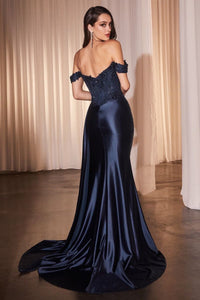 Navy Off The Shoulder A-Line Ball Gown