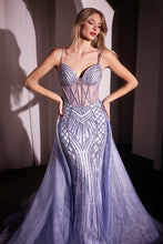 Lilac Beaded Fitted Gown With Overskirt