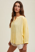 Lemon Cotton Button-Up Peasant Blouse