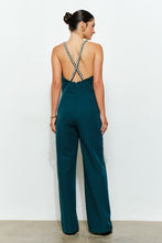 Emerald Crystal Trim Deep V Cross Back Jumpsuit