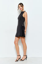 Black Metal Accent Side-pleat Sculpted Mini Dress