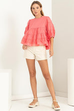 Coral Simply Beautiful Elbow Sleeve Tiered Top
