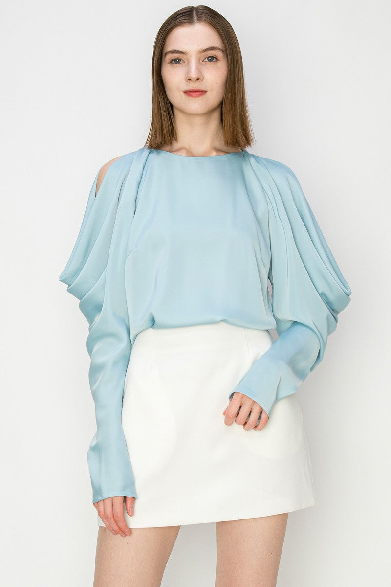 Mist Draped Cold Shoulder Long Sleeves Blouse Top