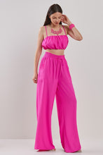 Hot Pink Pluffy Crop Top And Wide Pants Set