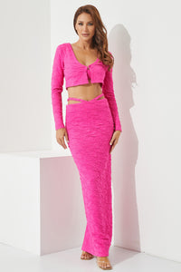 Fuchsia 3pc Set Of Top Cardigan And Skirt