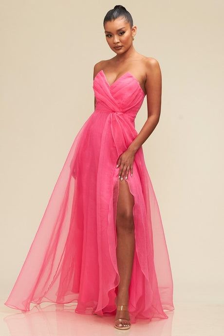 Pink Organzza V Neckline Maxi Dress