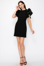 Black Faux Leather Ruffled Sleeves Stretch Mini Dress