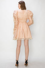 Peach /Gold Lace Mutton Sleeve Mini Dress