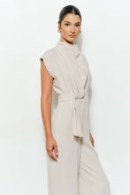Cream High Neck Draped Waist Cap Sleeve Jumpsuit