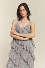 Sage Combo Floral Rufflr Spaghetti Strap Maxi Dress