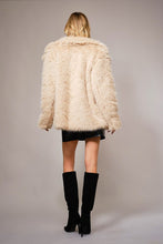 Light Taupe Shaggy Notch Collared Faux Fur Coat