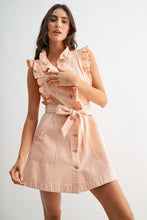 Pink Sleeveless Denim Dress With Ruffle Details