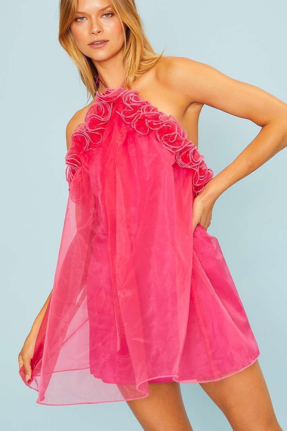 tie neck organza cocktail dress Julia Jordan Printed Glow Organza Maxi Dress