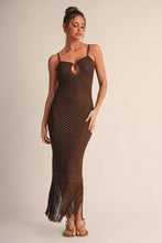 Brown Golden Hour Metallic Knit Fringe Maxi Dress