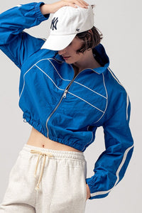 Blue Retro Sport Cropped Track Jacket
