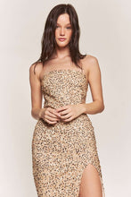 Gold Sequin Tube Slit Midi Dress