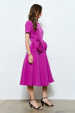 Grape Elegant Rose Applique A-line Midi Dress