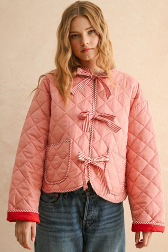 Pink Tie Front Quilt Jacket