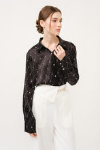 Black Long Sleeve Rhinestones Embellished Shirt Top