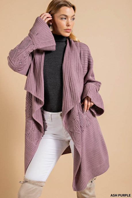 Ash Purple Texture Mix Long Cardigun