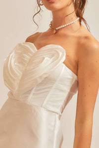 Off White Heart With Mesh Top Mini Dress