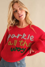 Red Sparkle All The Way Sparkle Letter Crop Sweater