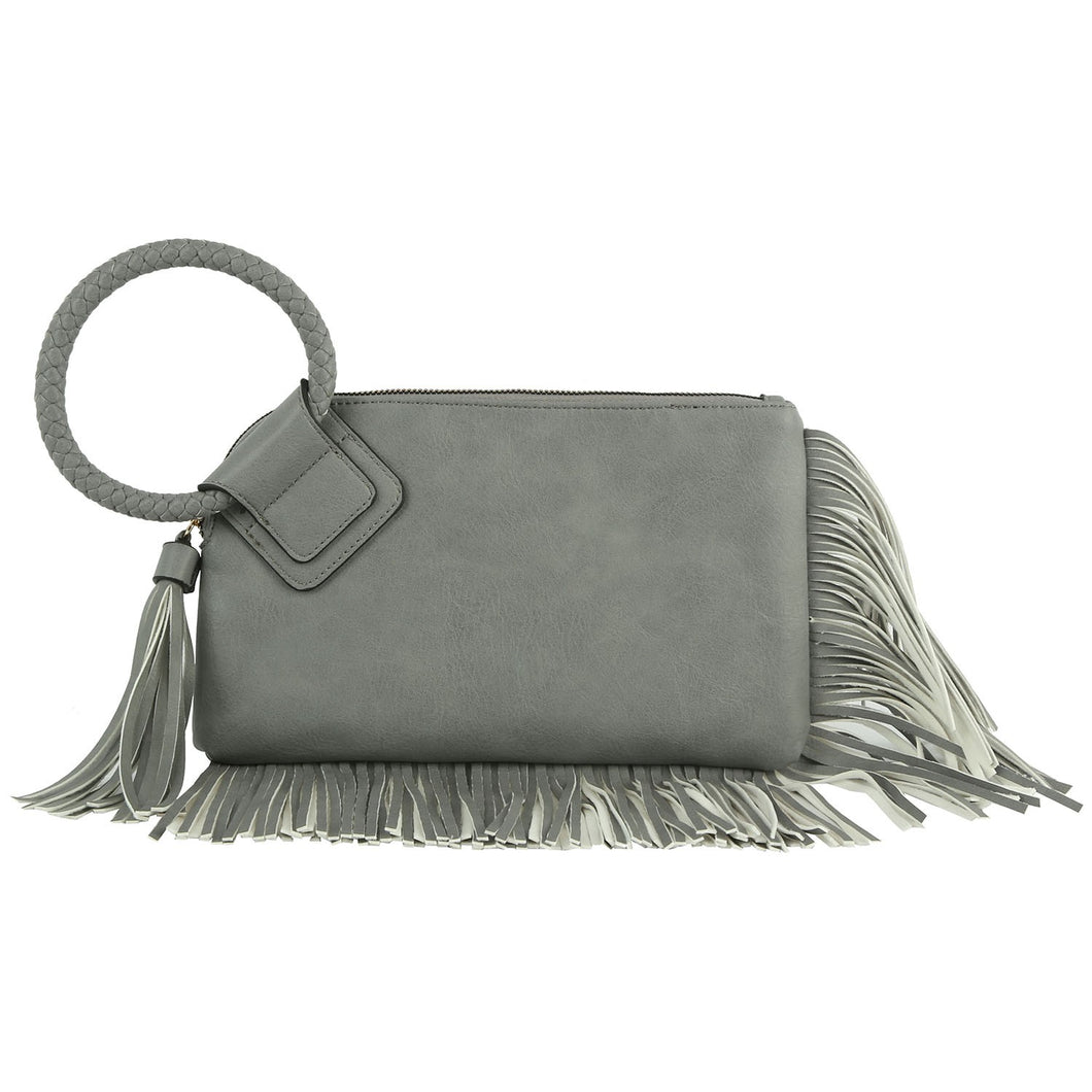 Grey Fringe Cuff Clutch Tassel Wristlet Clutch