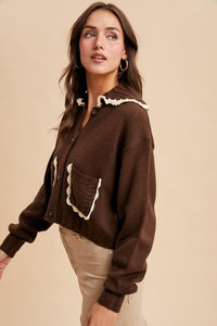 Chestnut Doll Collar Button Up Cardigan