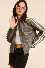Storm Vertical Stripe Wash Faux Leather Jacket