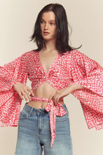Pink Kimono Sleeve Multi Tie Top