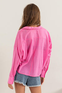 Pink Cotton Voile Twisted Hem Shirt