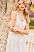 White Elastic Shoulder Ruffle Back Zipper Lace Dress