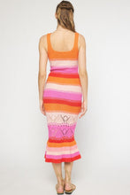 Orange Combo Colorblock Crochet Mermaid Hem Midi Dress