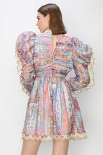 Coral Multi/Gorgeous Lace Mutton Sleeve Mini Dress