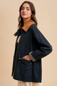 Midnight Corduroy Collared Cotton Chore Jacket